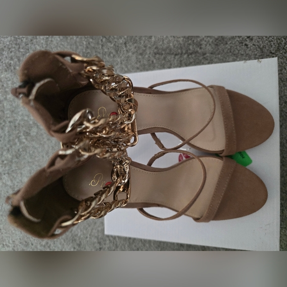 Taupe Two Part Stiletto Heeled Chain Sandals - Picture 9 of 10